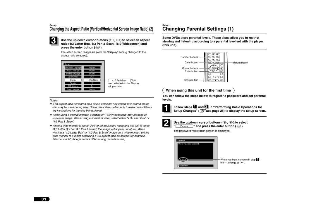 Sanyo DV-S100 manual Changing Parental Settings, When using this unit for the first time 