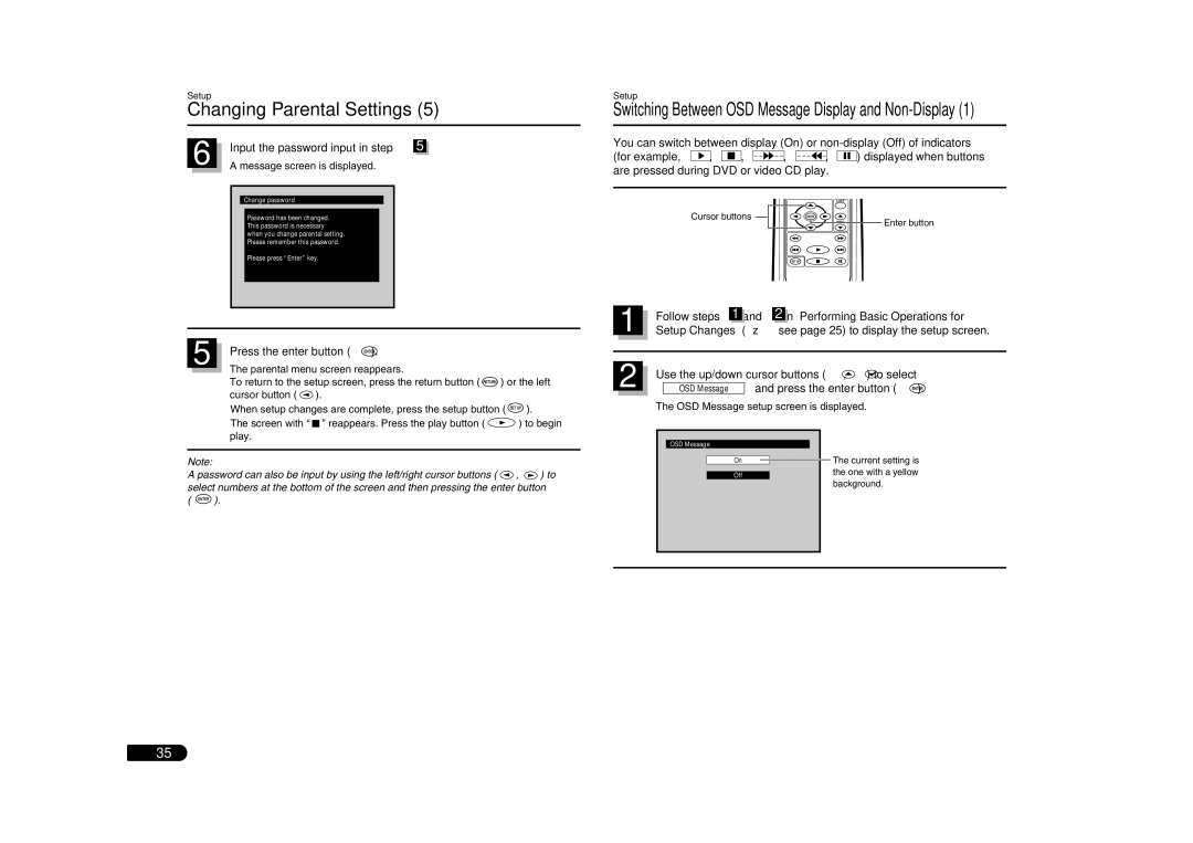 Sanyo DV-S100 manual Switching Between OSD Message Display and Non-Display, OSD Message setup screen is displayed 