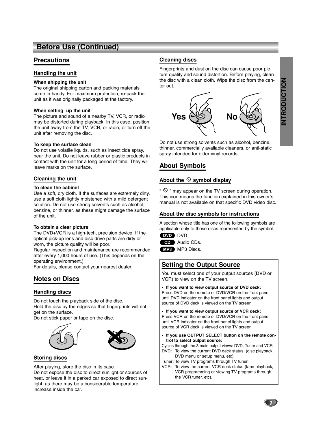 Sanyo DVC-2500 manual Precautions, About Symbols, Setting the Output Source 