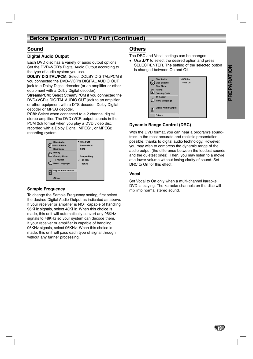 Sanyo DVC-2600 instruction manual Before Operation DVD Part, Sound, Others 