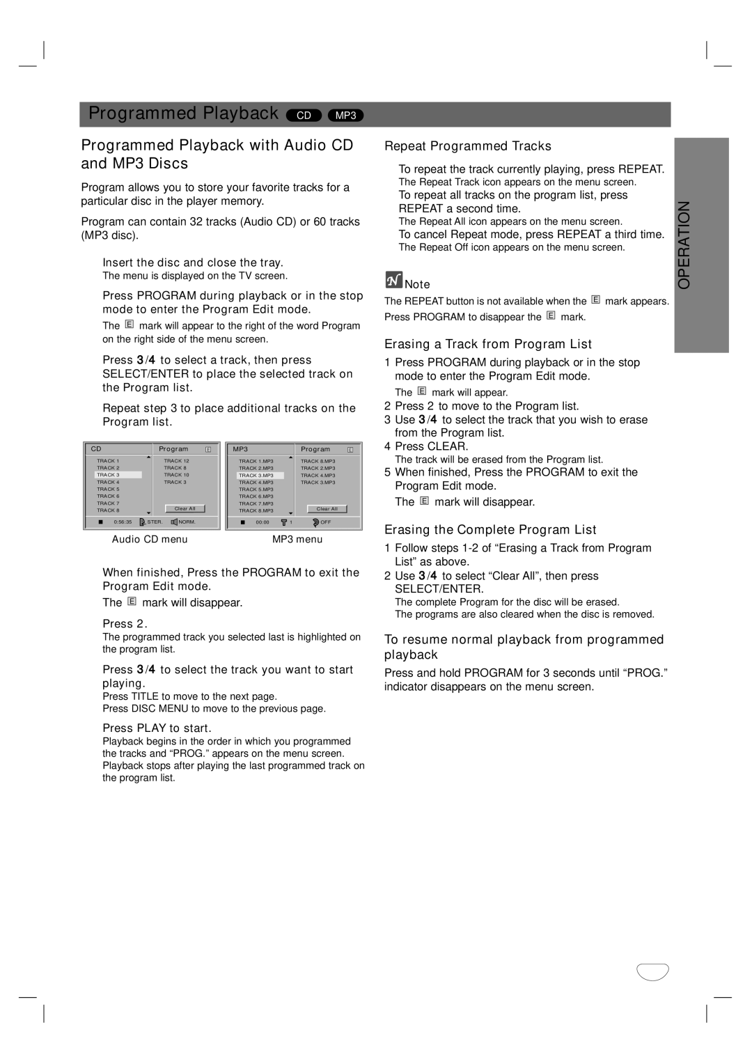 Sanyo DVC-2600 instruction manual Programmed Playback CD MP3, Programmed Playback with Audio CD and MP3 Discs 