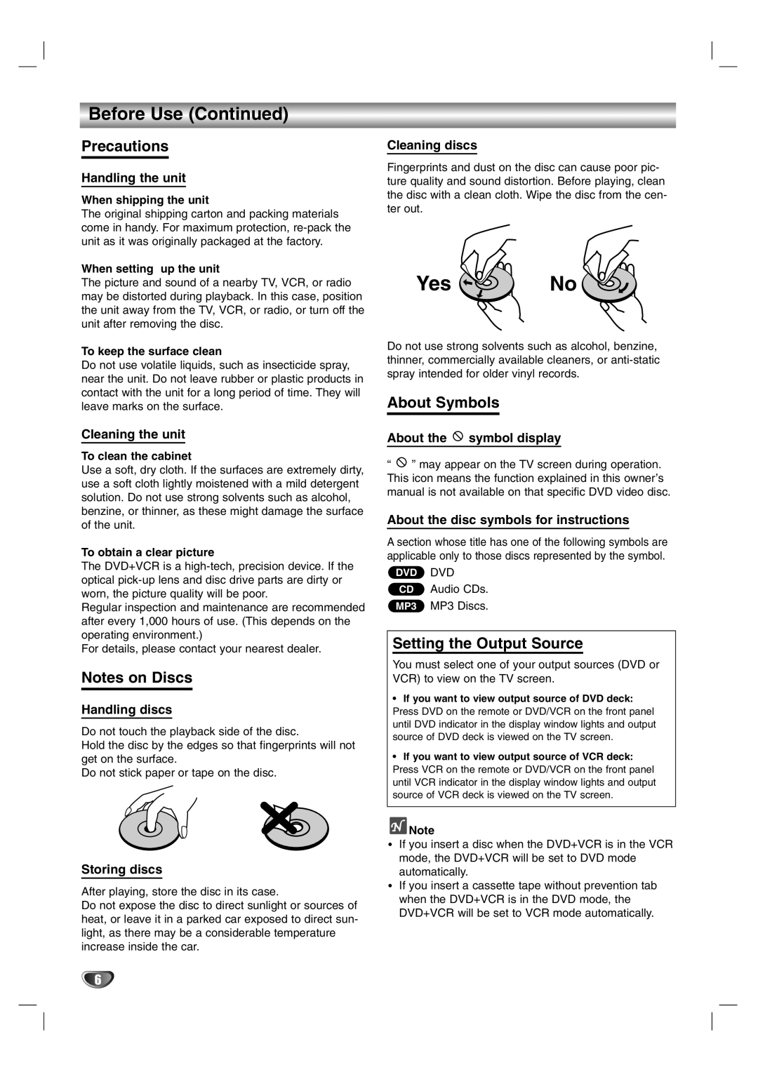 Sanyo DVC-2600 instruction manual Precautions, About Symbols, Setting the Output Source 