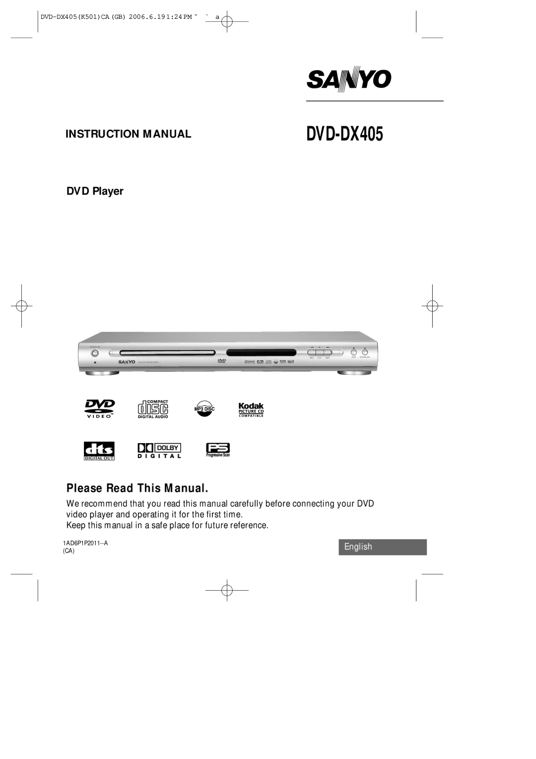 Sanyo DVD-DX405 instruction manual 