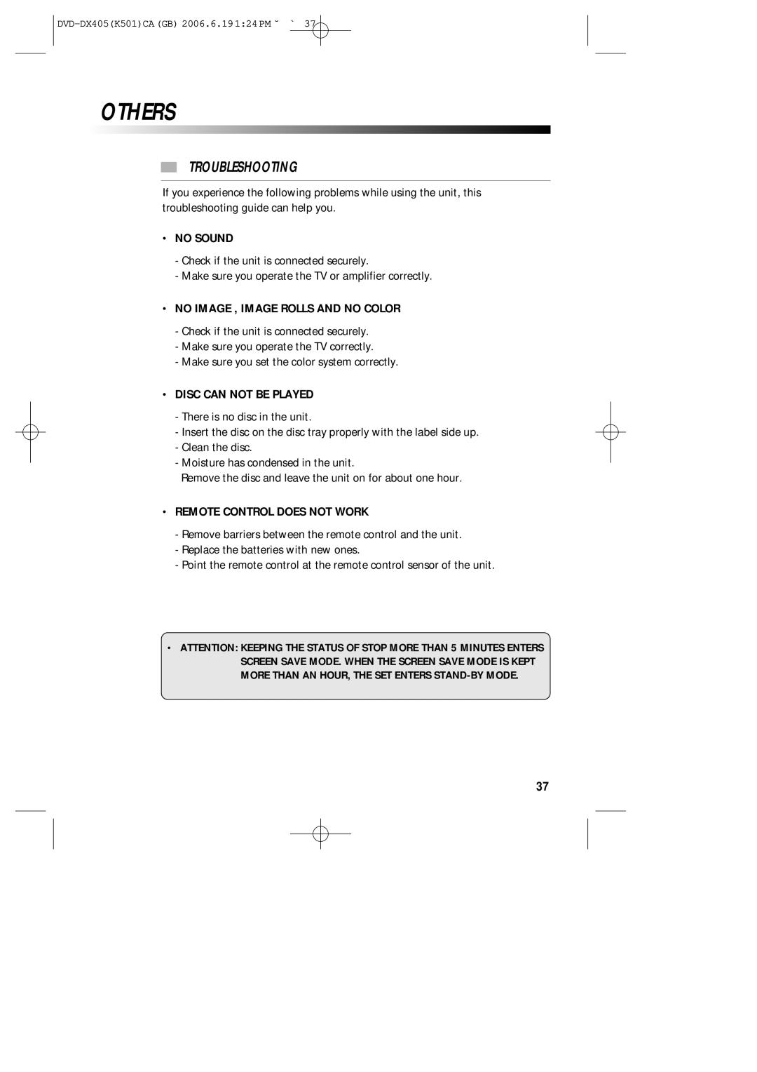 Sanyo DVD-DX405 instruction manual Others, Troubleshooting 