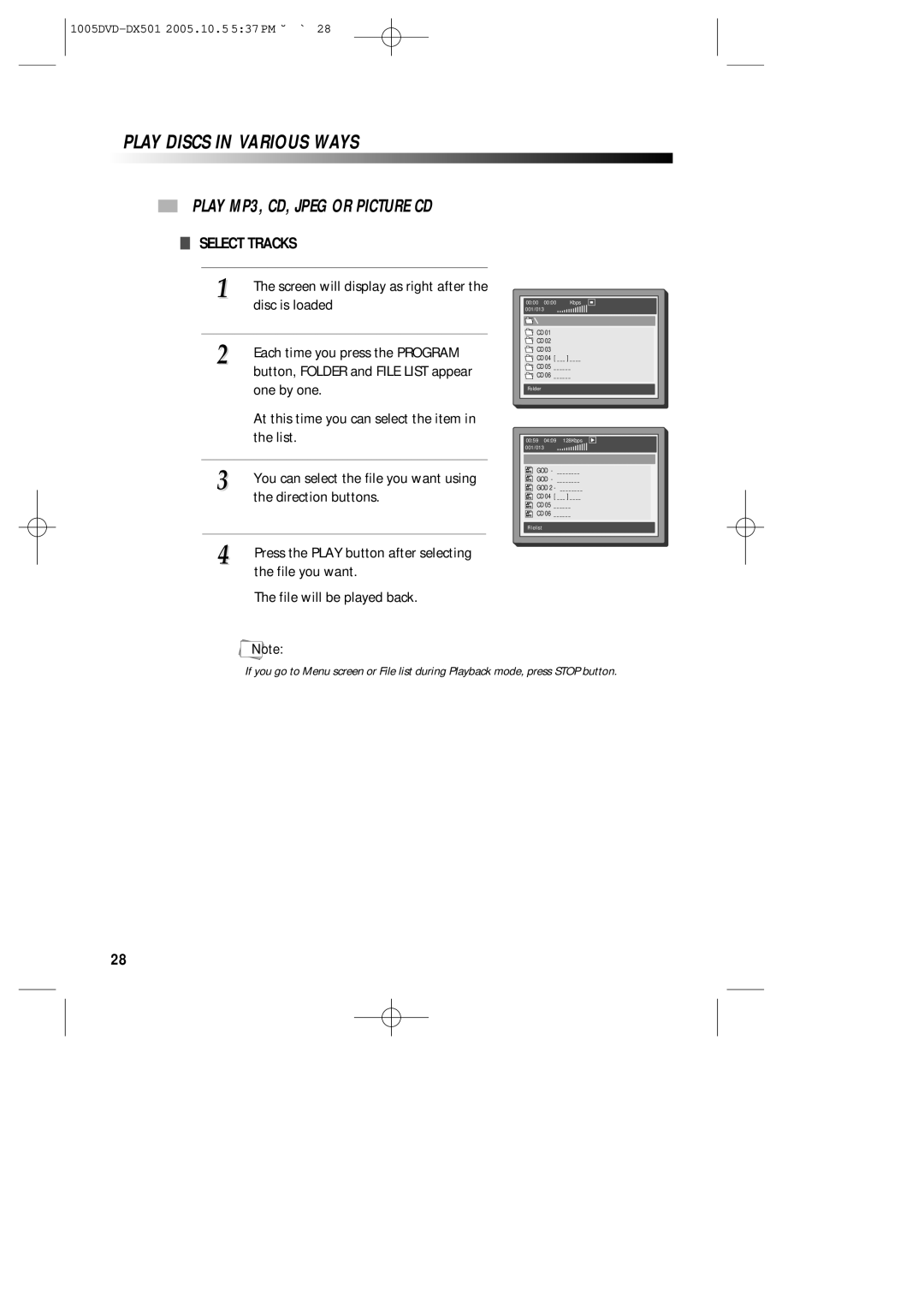 Sanyo DVD-DX501 instruction manual Play MP3, CD, Jpeg or Picture CD, Select Tracks 