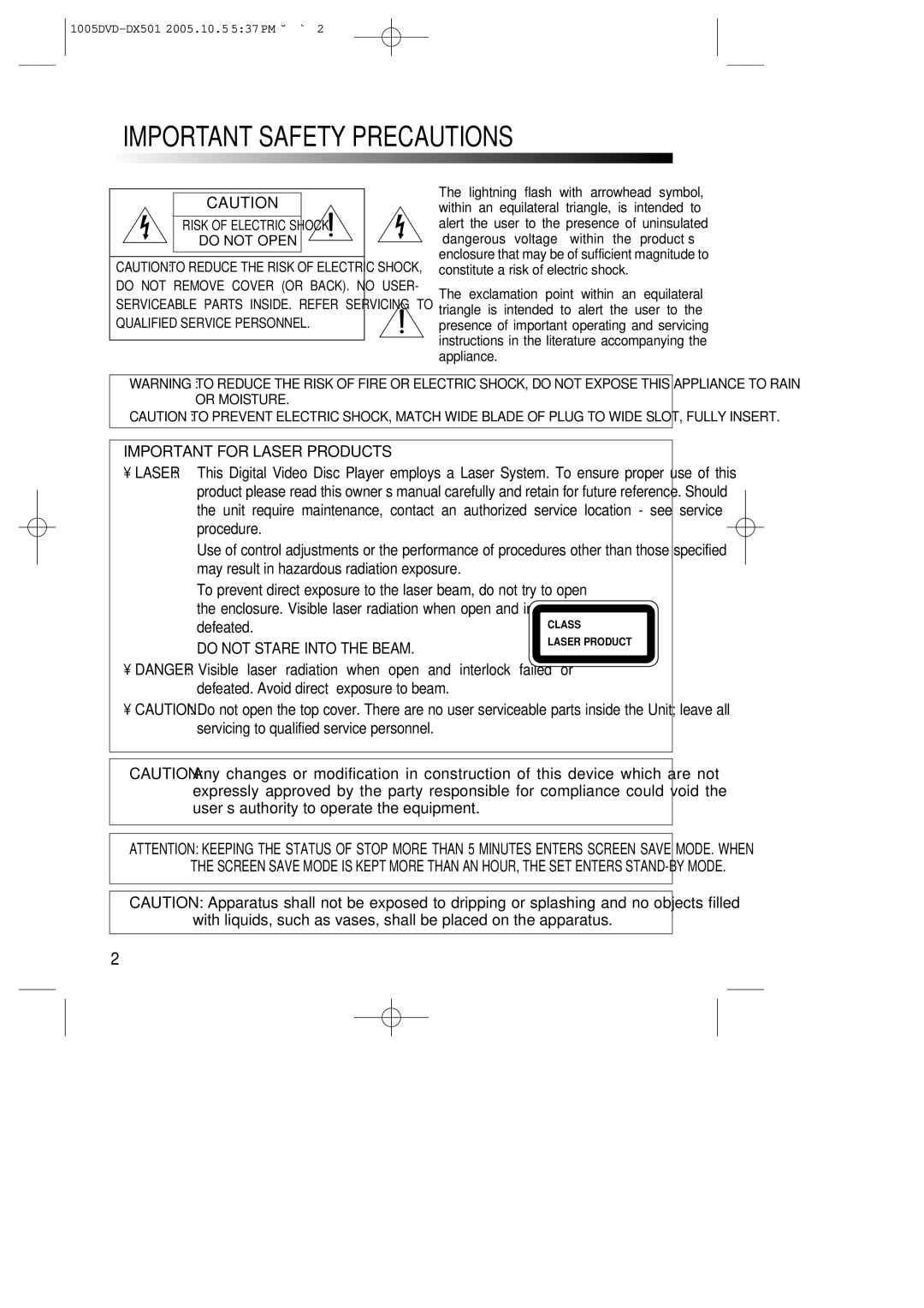 Sanyo DVD-DX501 instruction manual Important Safety Precautions, Qualified Service Personnel 