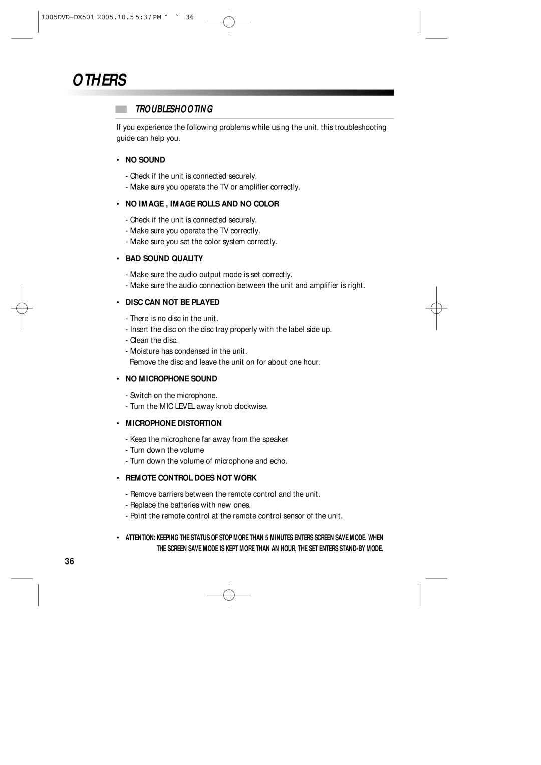 Sanyo DVD-DX501 instruction manual Others, Troubleshooting 