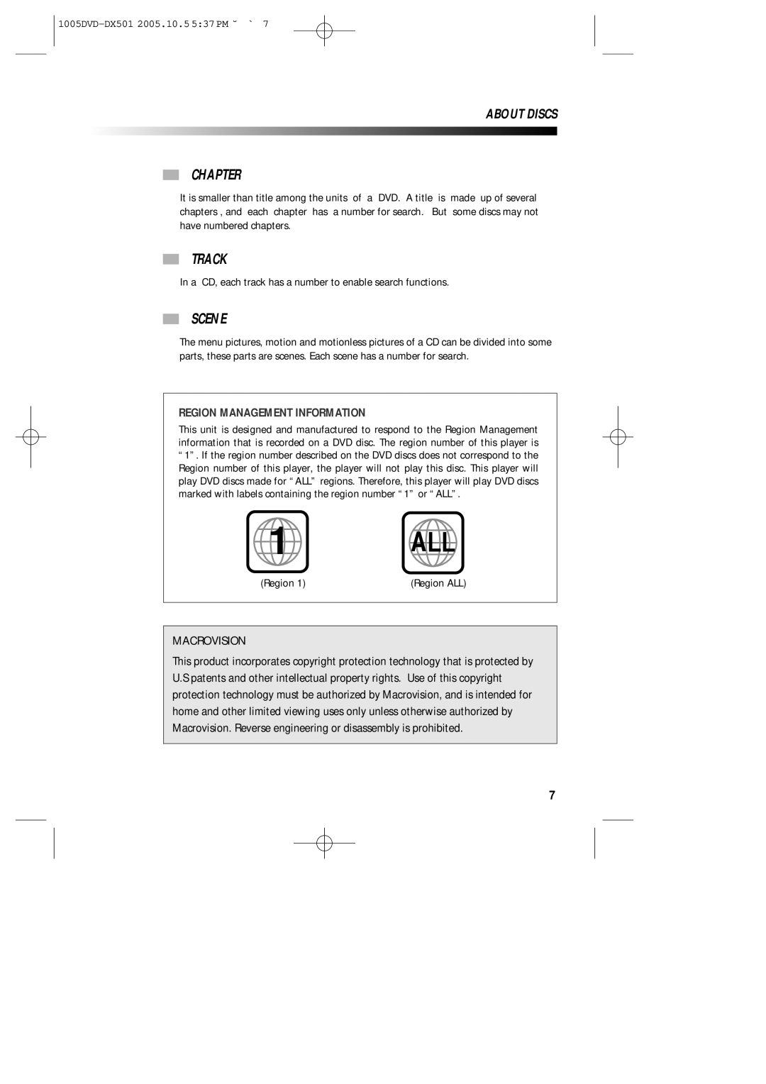 Sanyo DVD-DX501 instruction manual Chapter, Track, Scene 