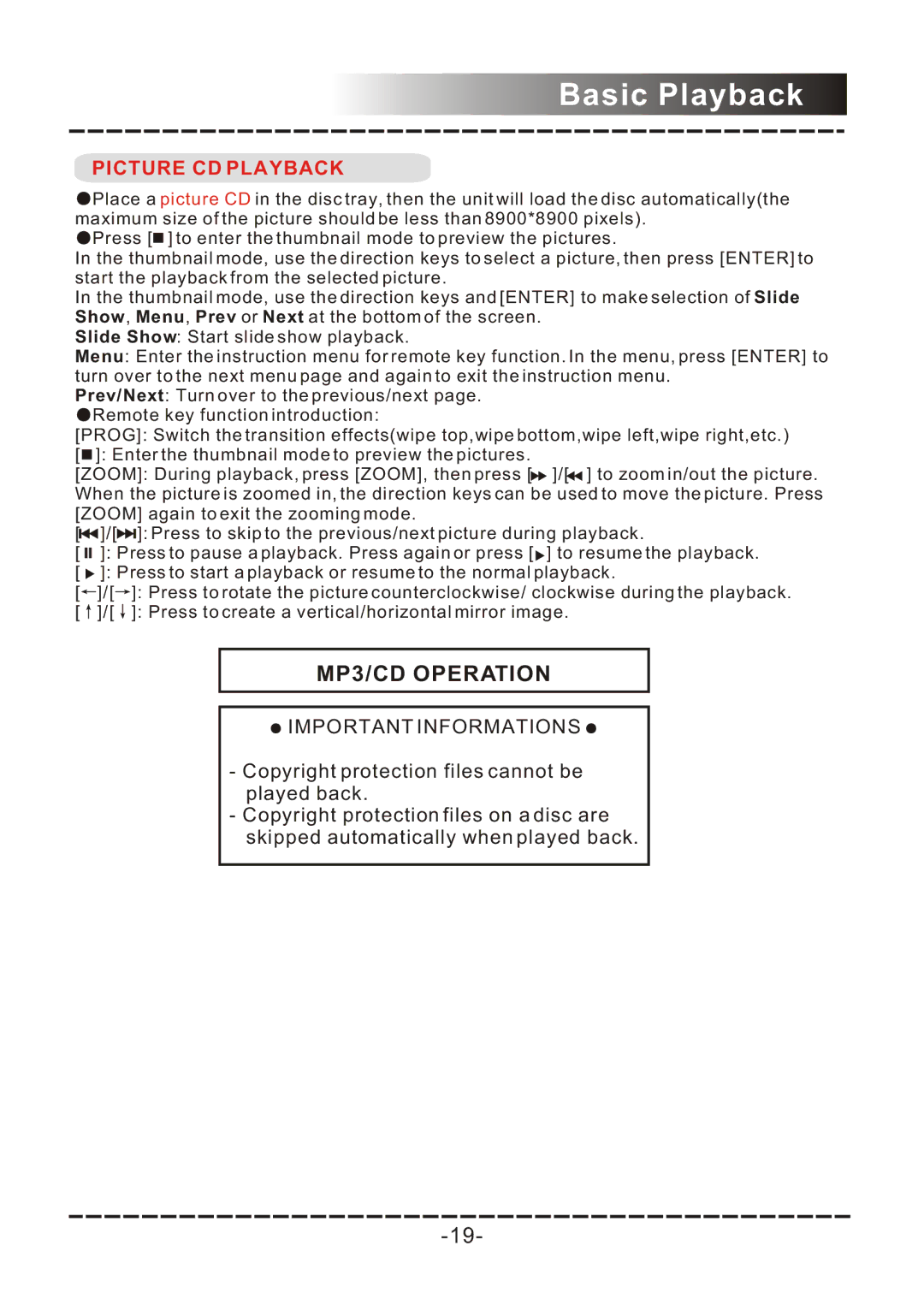 Sanyo DVD-DX517 instruction manual MP3/CD Operation, Picture CD Playback 