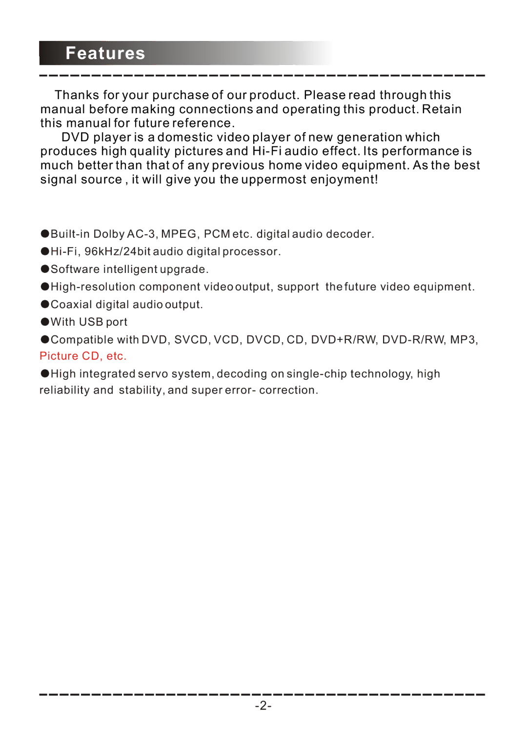 Sanyo DVD-DX517 instruction manual Features 