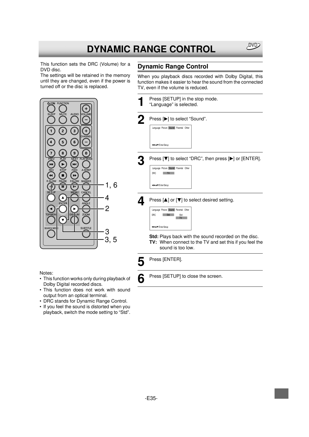 Sanyo DVD-L70 instruction manual Dynamic Range Control 