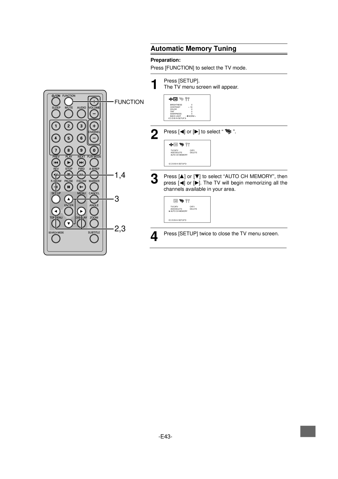 Sanyo DVD-L70 instruction manual Automatic Memory Tuning 