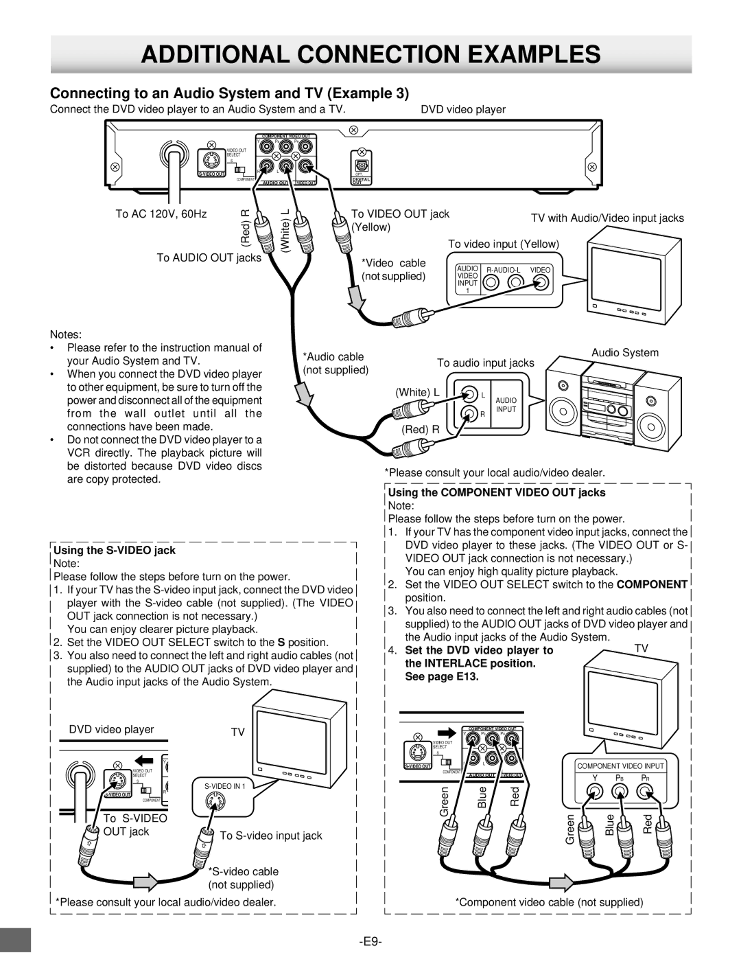 Sanyo DVD-SL25 instruction manual Additional Connection Examples, Connecting to an Audio System and TV Example 