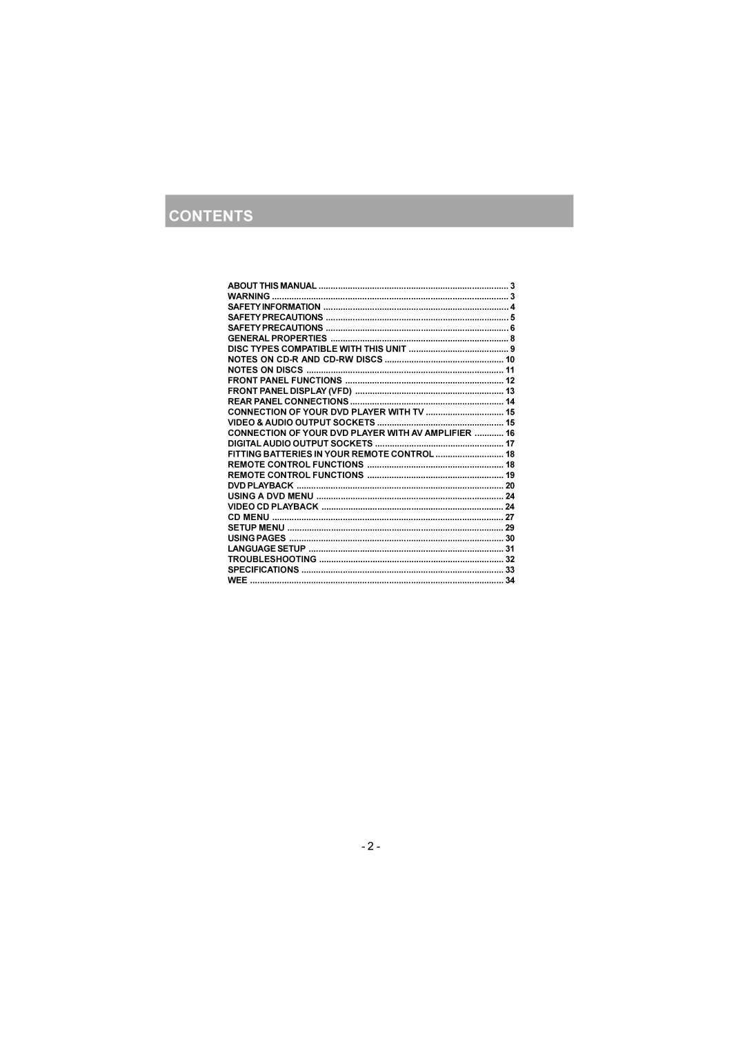 Sanyo DVD-SX25 manual Contents 