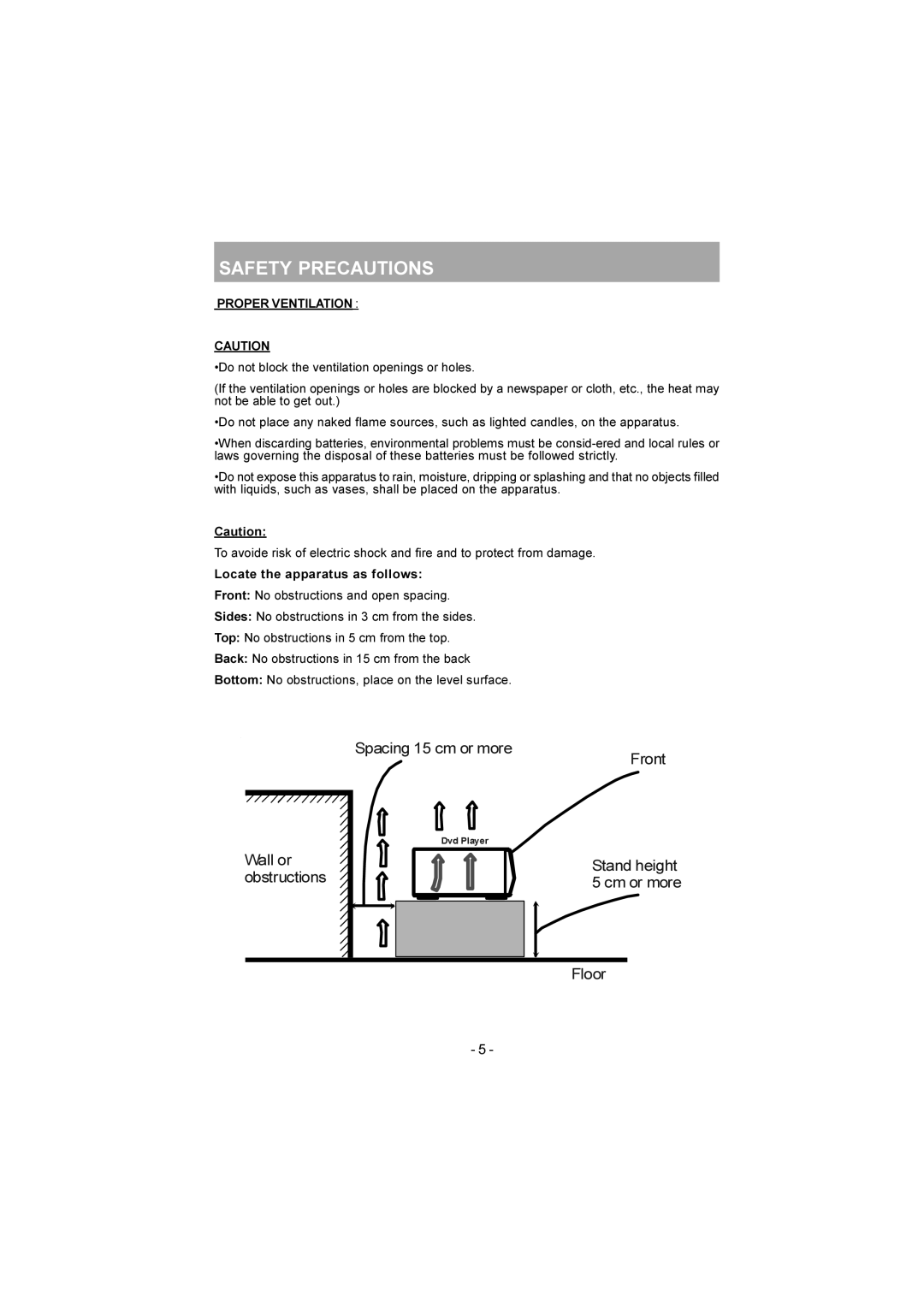 Sanyo DVD-SX25 manual Safety Precautions, Proper Ventilation 