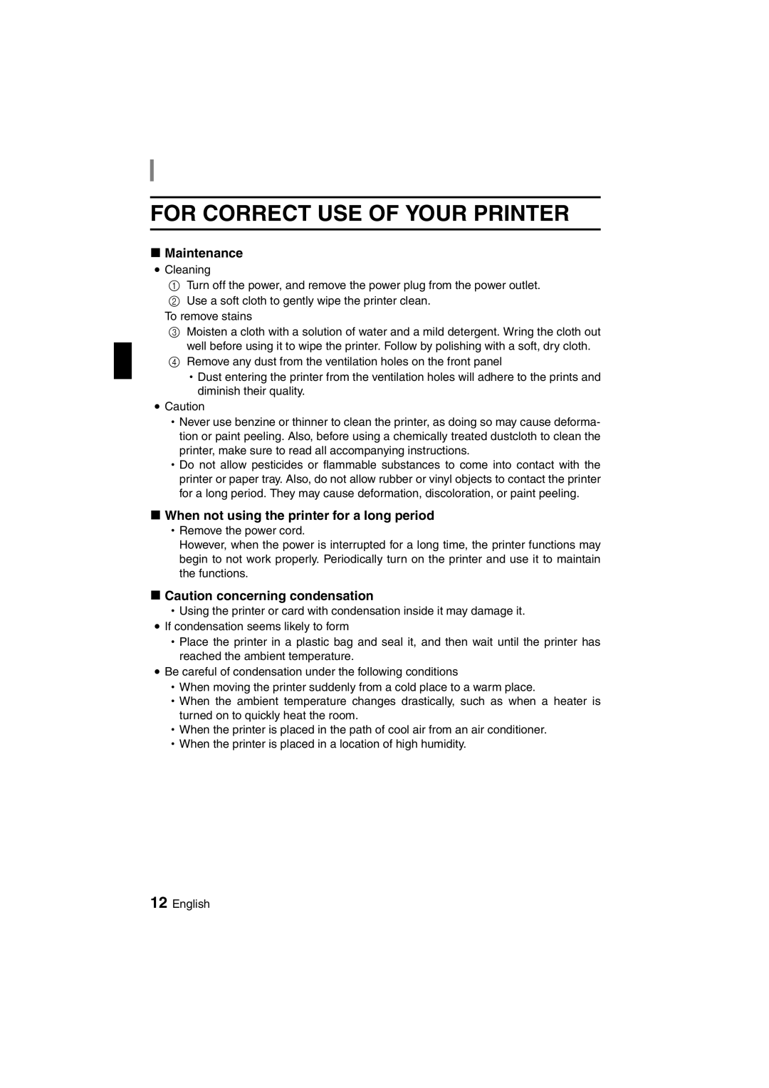 Sanyo DVP-P1U manual For Correct USE of Your Printer, KWhen not using the printer for a long period 