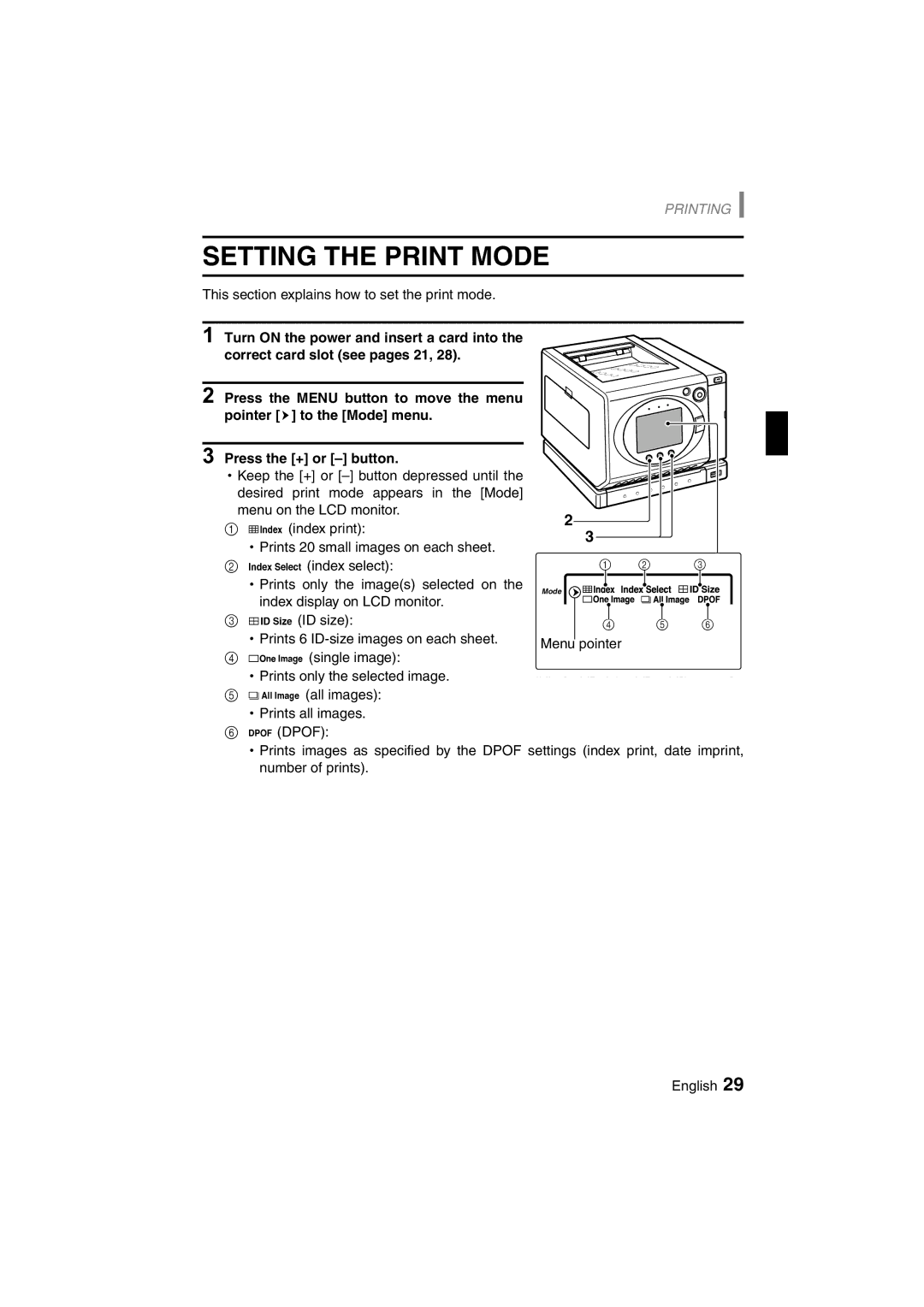 Sanyo DVP-P1U manual Setting the Print Mode 