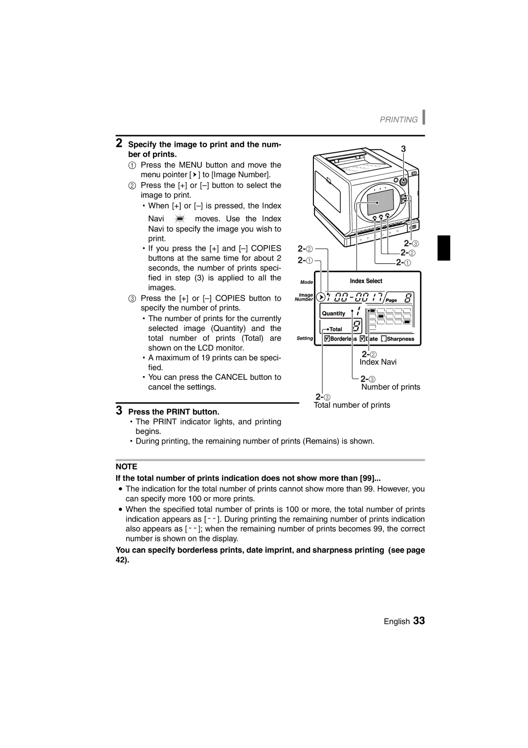 Sanyo DVP-P1U manual Specify the image to print and the num- ber of prints 