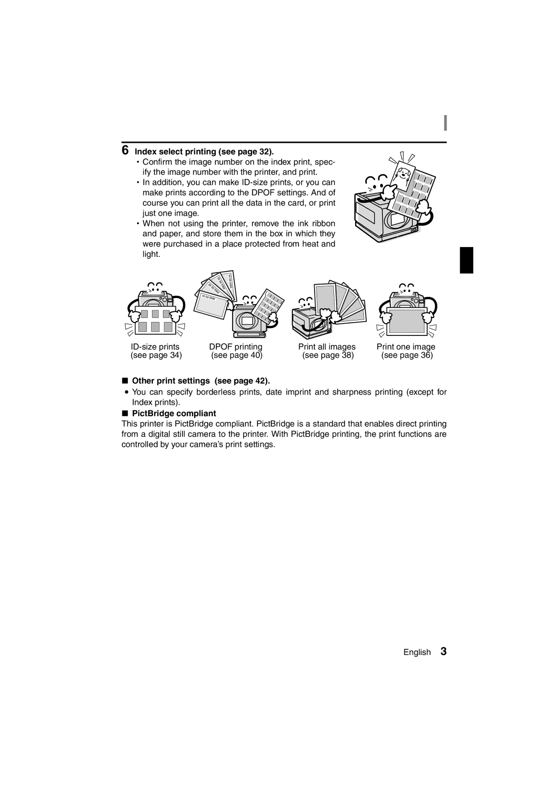 Sanyo DVP-P1U manual Index select printing see, KOther print settings see, PictBridge compliant 