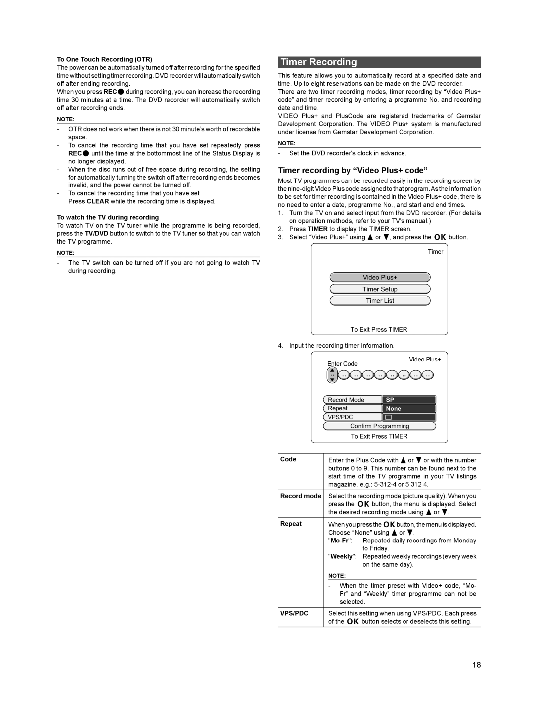 Sanyo DVR-HT120 instruction manual Timer Recording, Timer recording by Video Plus+ code 