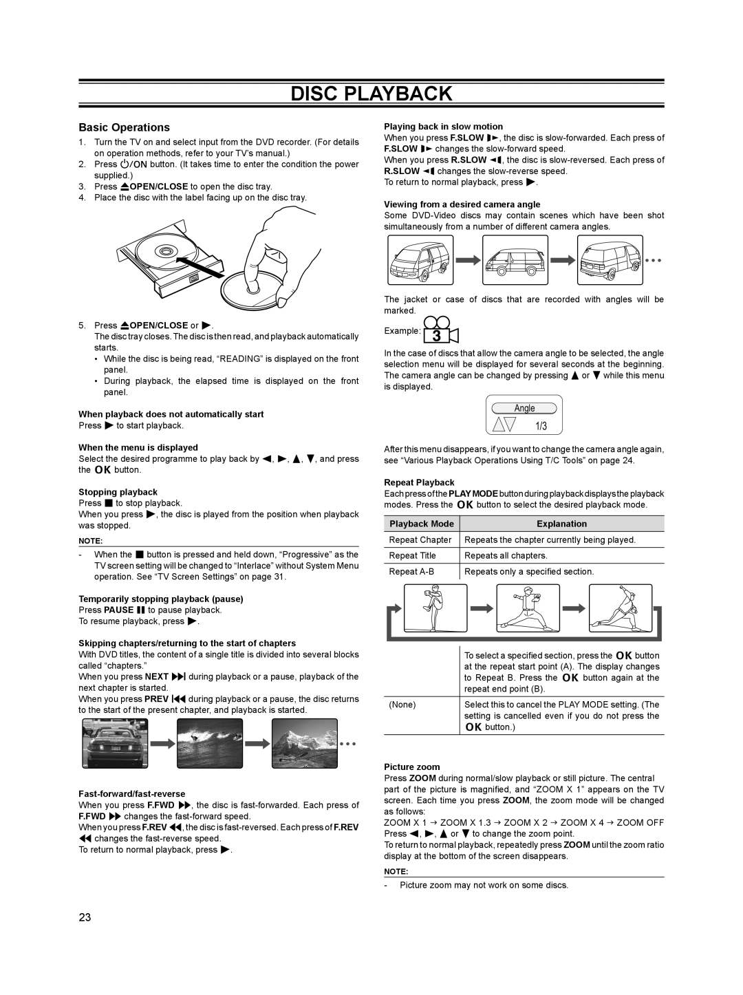 Sanyo DVR-HT120 instruction manual Disc Playback, Basic Operations, Angle 