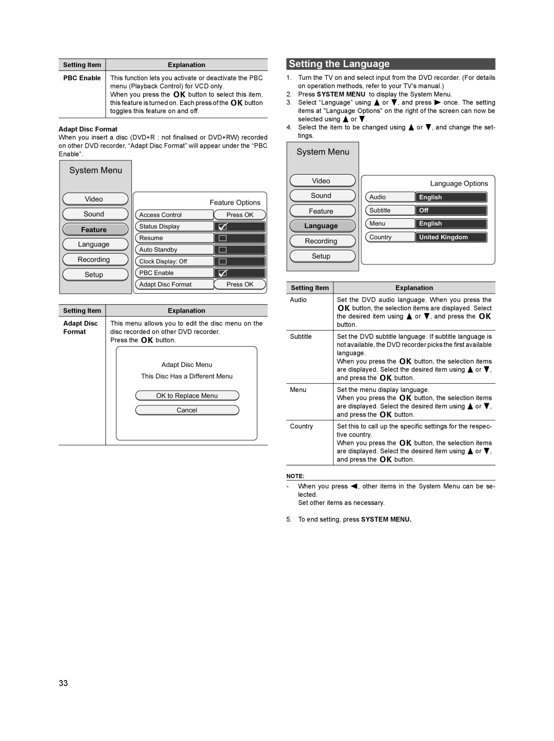 Sanyo DVR-HT120 instruction manual Setting the Language 