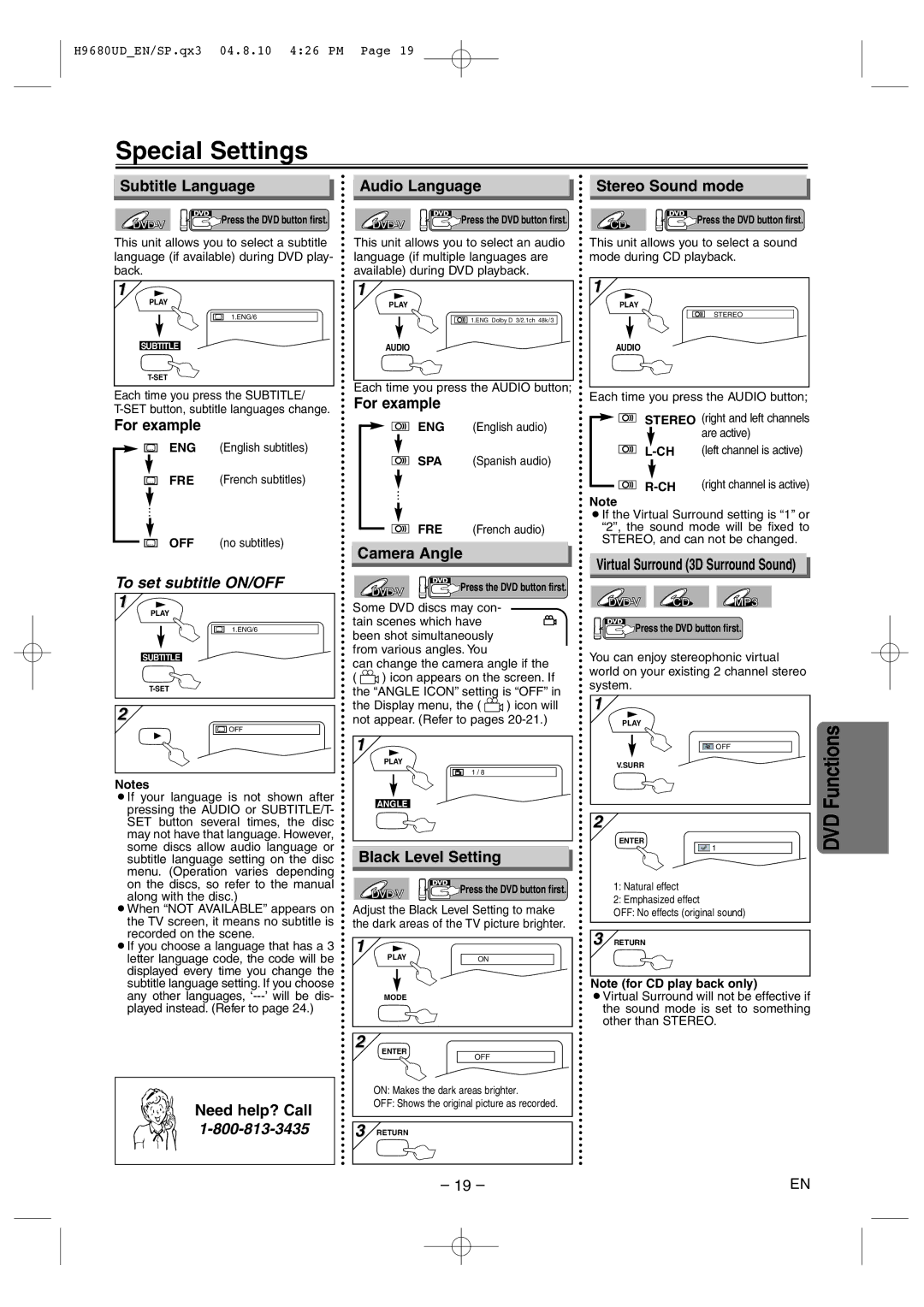 Sanyo DVW-7100a instruction manual Special Settings 