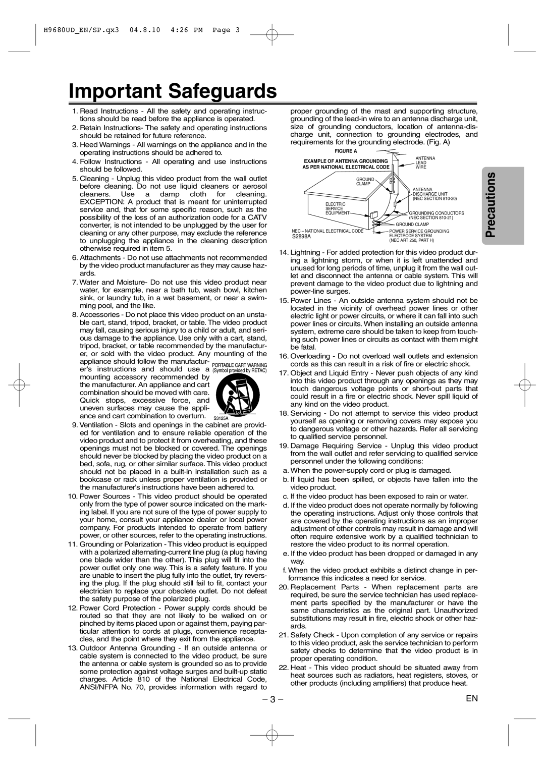 Sanyo DVW-7100a instruction manual Important Safeguards 