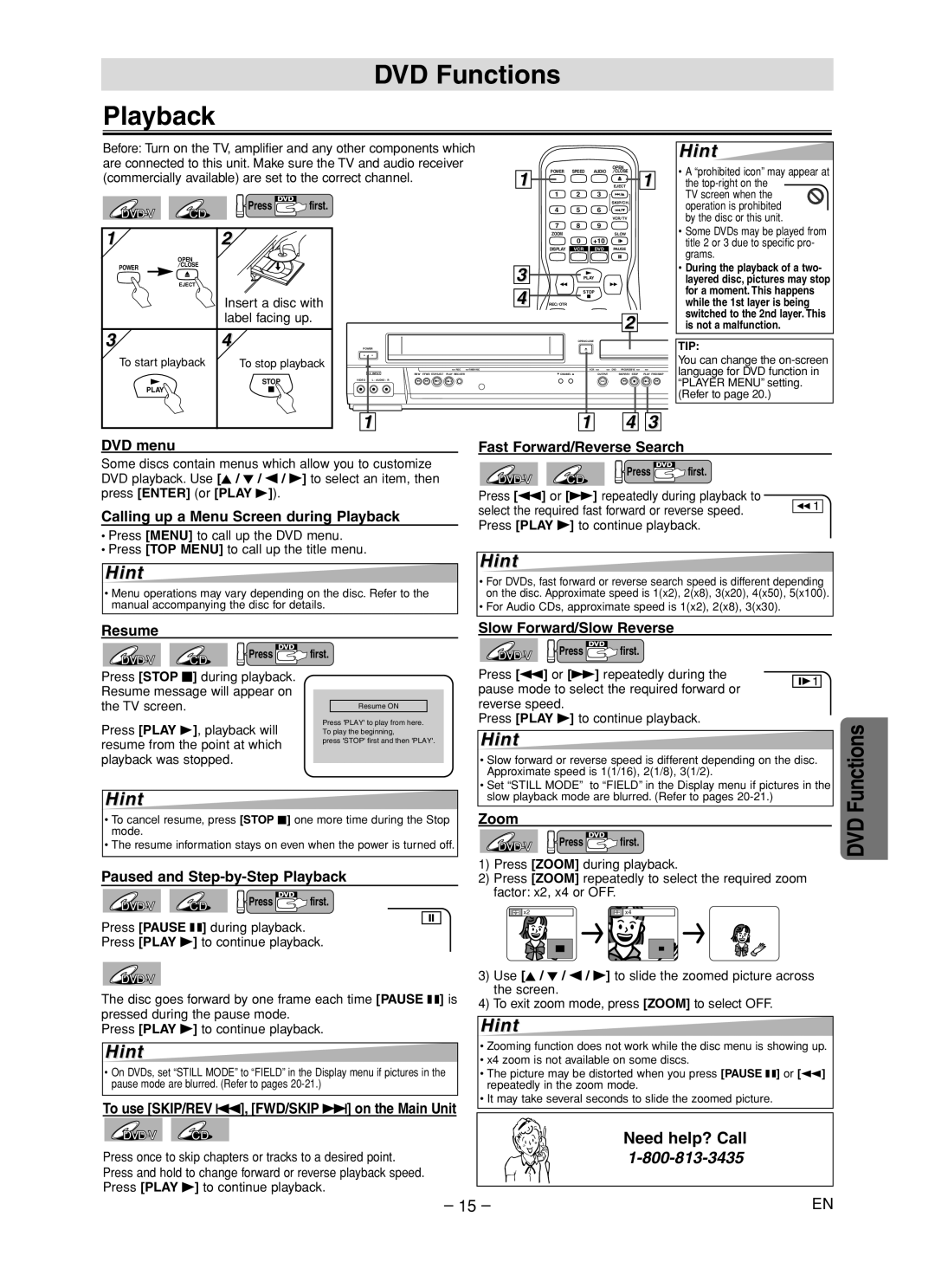 Sanyo DVW-7200 specifications DVD Functions Playback 