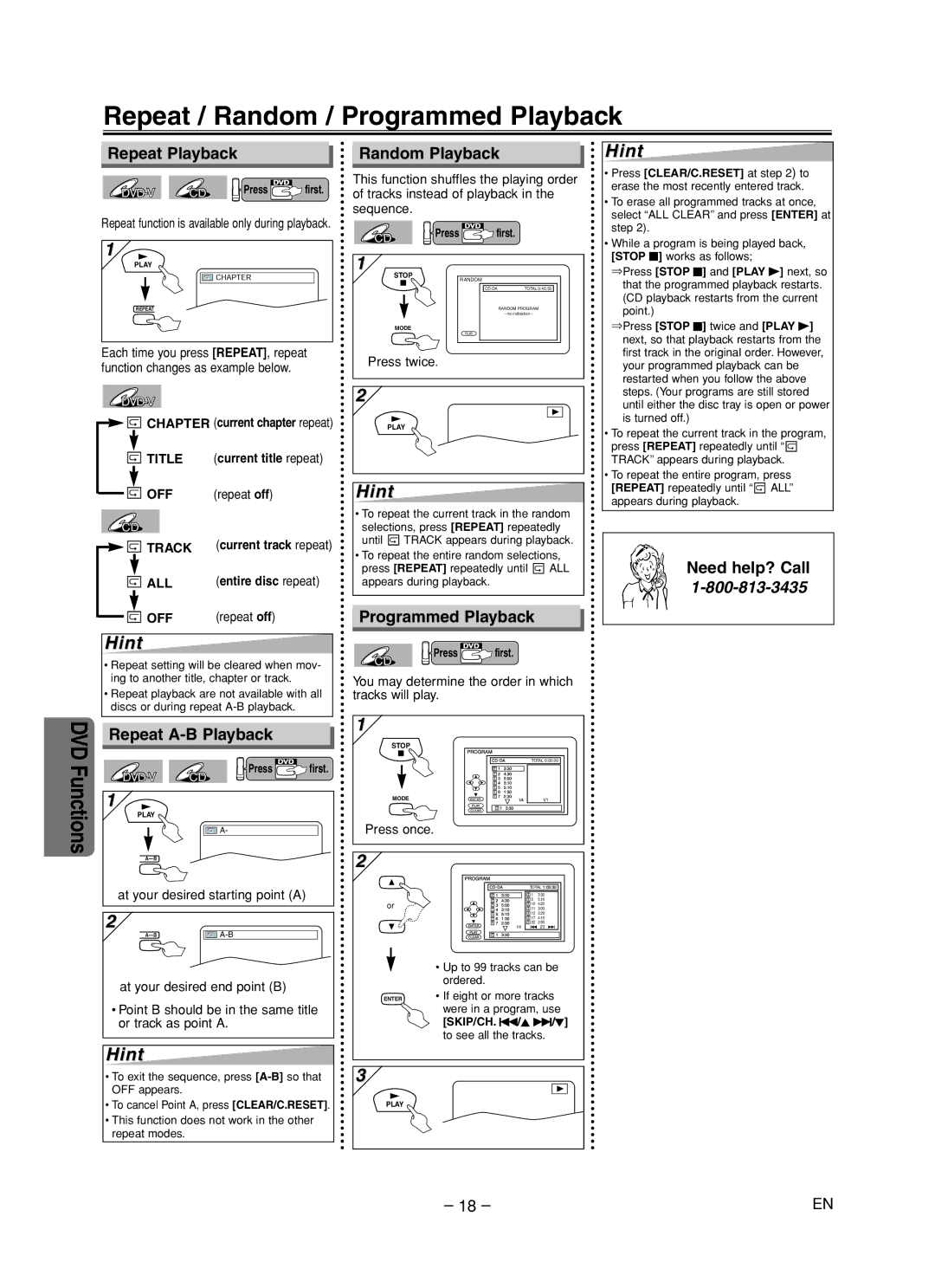 Sanyo DVW-7200 specifications Repeat / Random / Programmed Playback, Repeat Playback, Random Playback, Repeat A-B Playback 