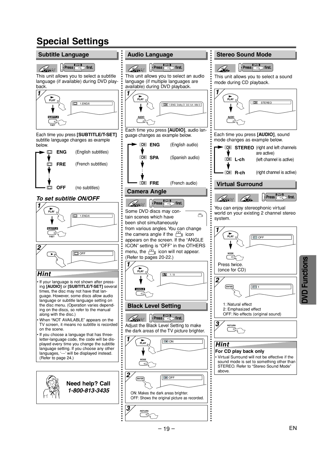 Sanyo DVW-7200 specifications Special Settings 