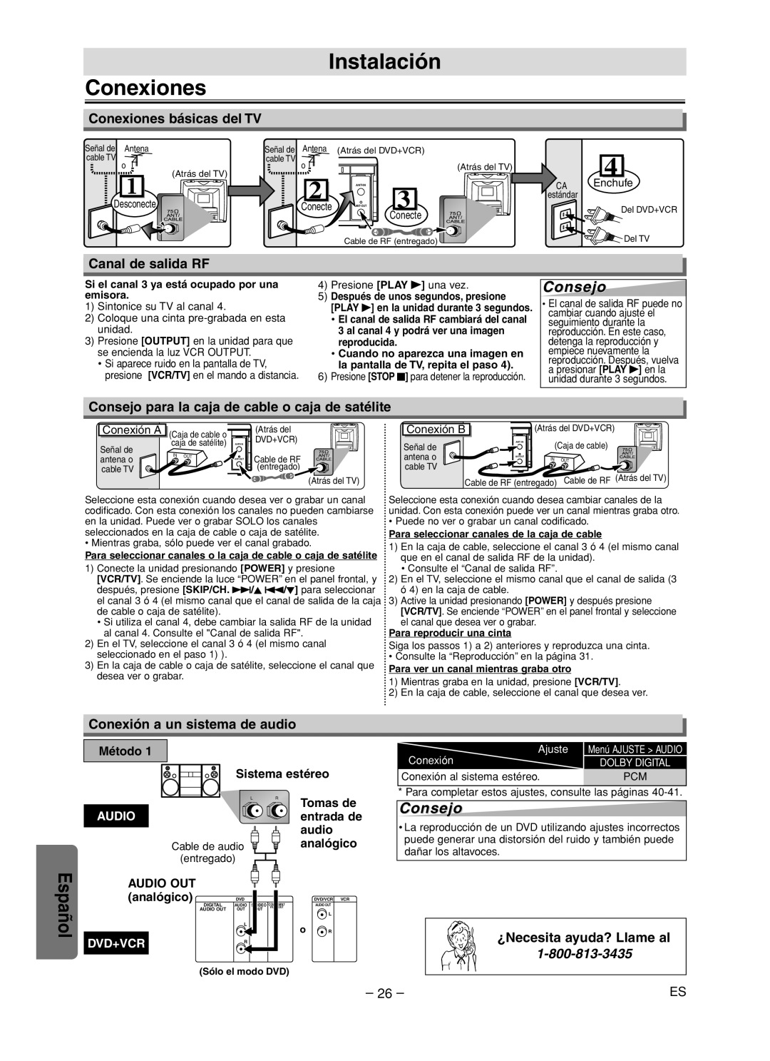 Sanyo DVW-7200 specifications Instalación Conexiones, Consejo 