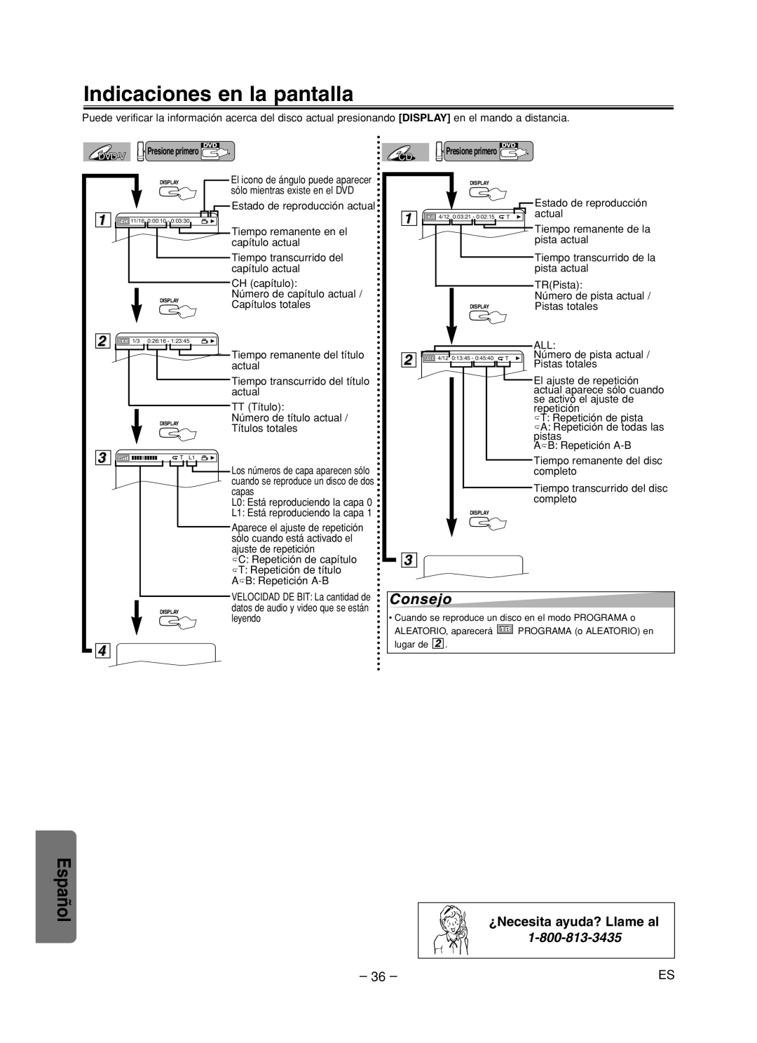 Sanyo DVW-7200 specifications Indicaciones en la pantalla, Tiempo remanente en el, Capítulo actual 