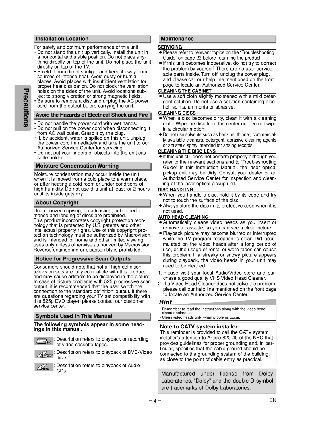 Sanyo DVW-7200 specifications Hint 