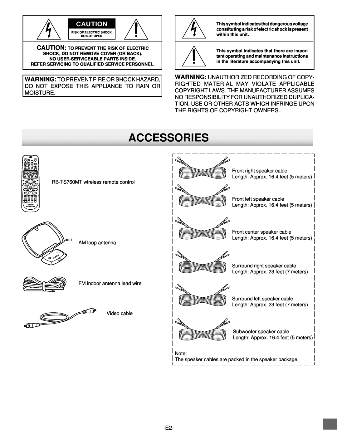Sanyo DWM-2500 instruction manual Accessories 