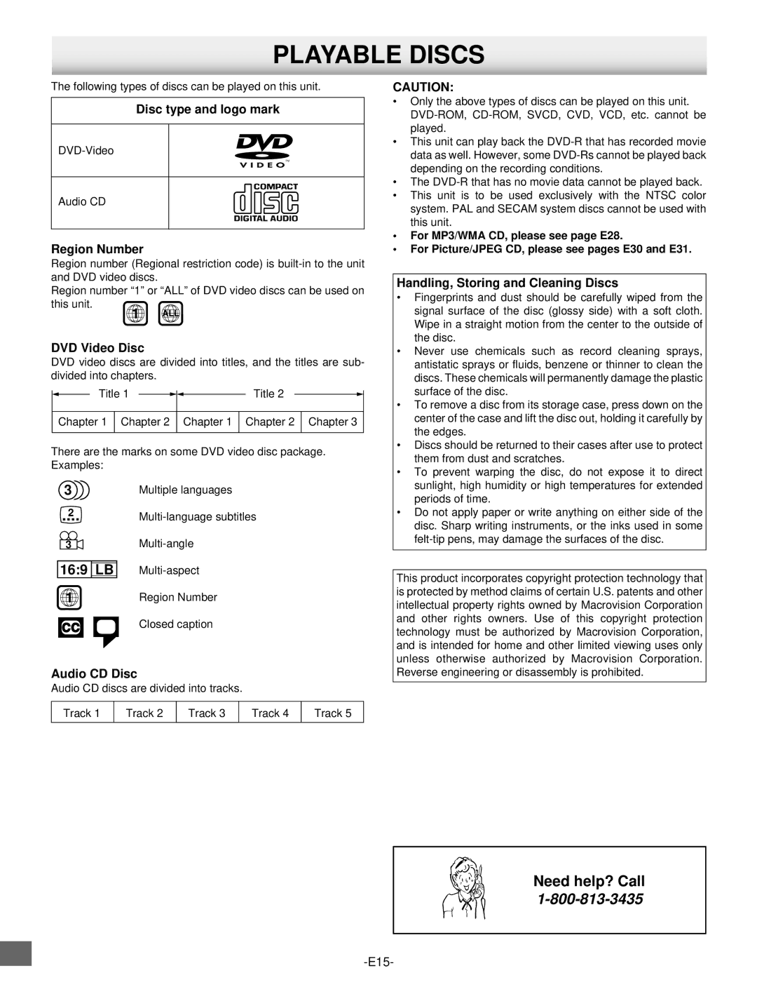 Sanyo DWM-2500 instruction manual Playable Discs 