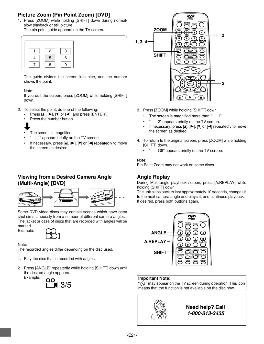 Sanyo DWM-2500 Picture Zoom Pin Point Zoom DVD, Viewing from a Desired Camera Angle Multi-Angle DVD, Angle Replay 