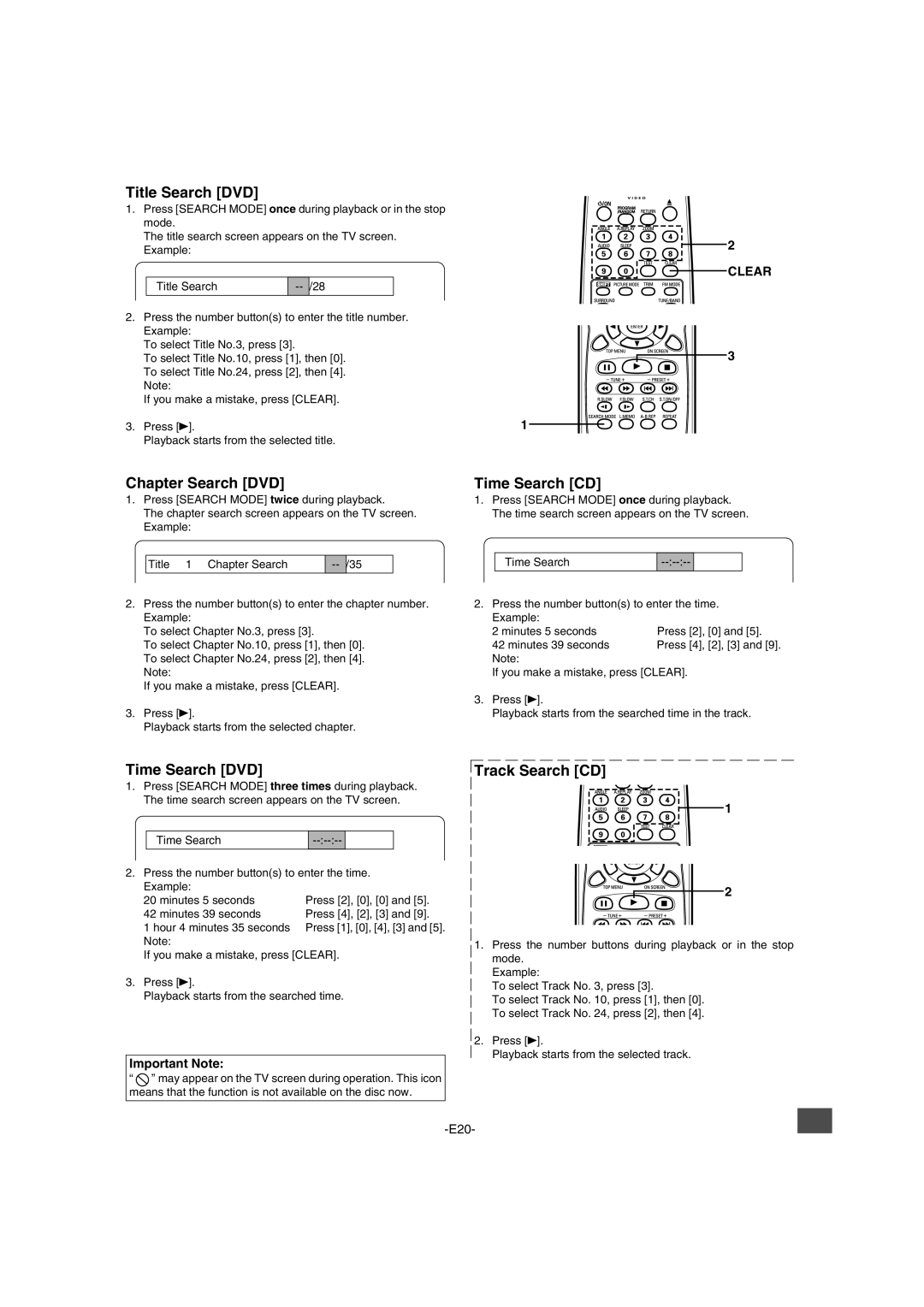 Sanyo DWM-2600 Title Search DVD, Chapter Search DVD Time Search CD, Time Search DVD, Track Search CD, Clear 