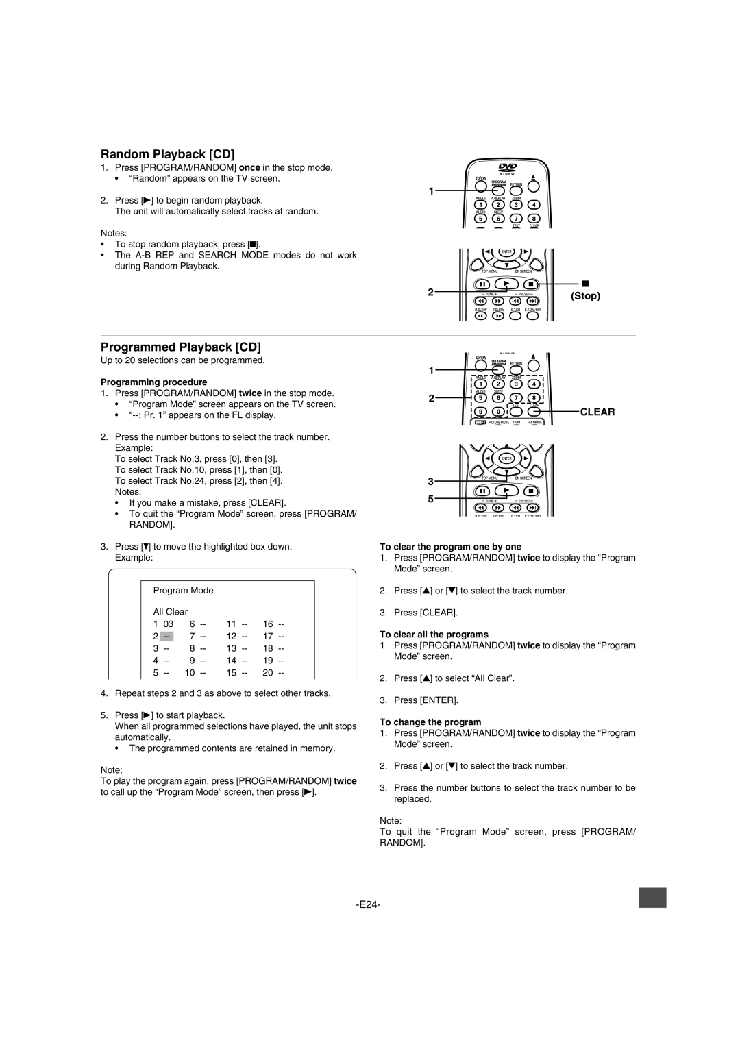 Sanyo DWM-2600 instruction manual Random Playback CD, Programmed Playback CD 