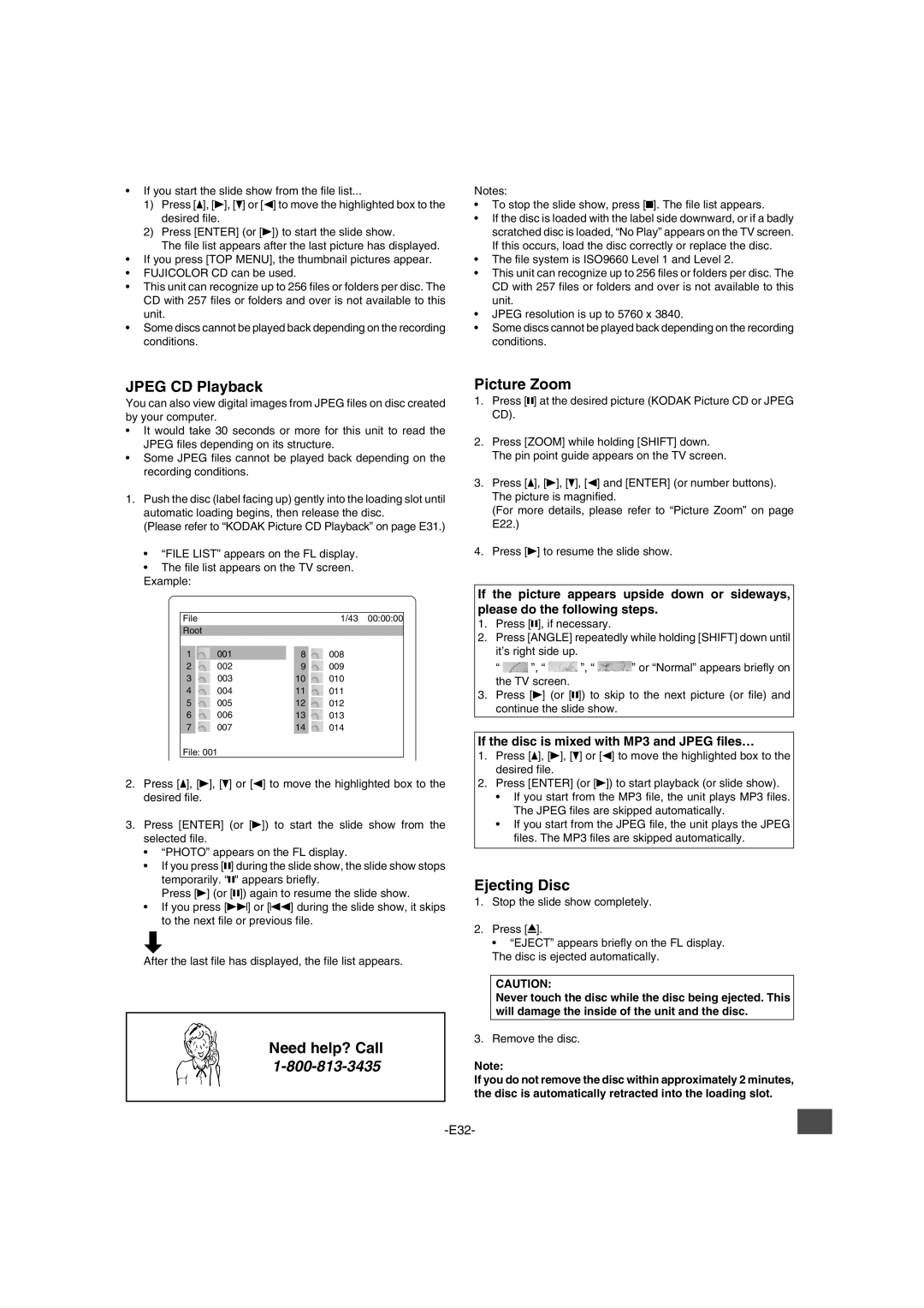 Sanyo DWM-2600 instruction manual Jpeg CD Playback, Picture Zoom, If the disc is mixed with MP3 and Jpeg files… 