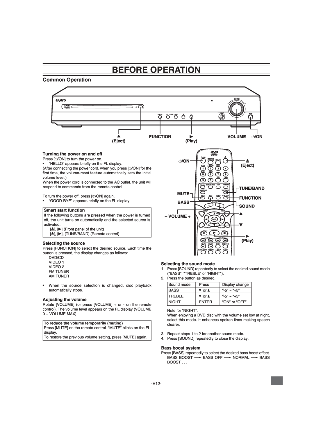 Sanyo DWM-2600 instruction manual Before Operation, Common Operation 