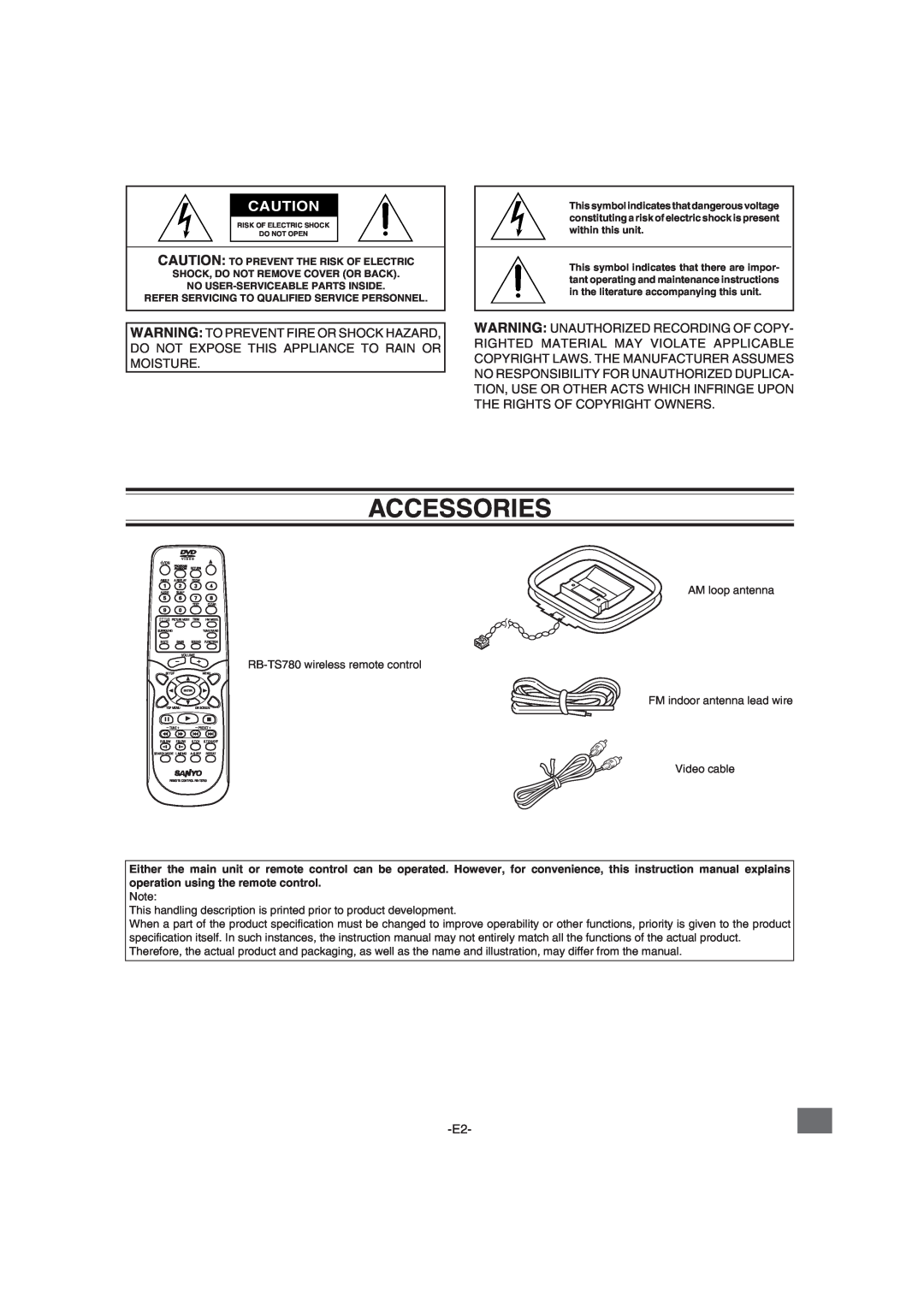 Sanyo DWM-2600 instruction manual Accessories 