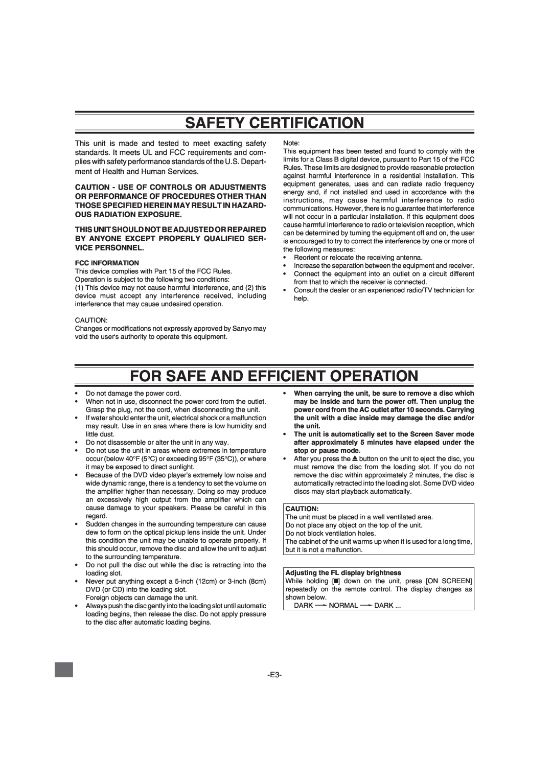 Sanyo DWM-2600 instruction manual Safety Certification, For Safe And Efficient Operation 