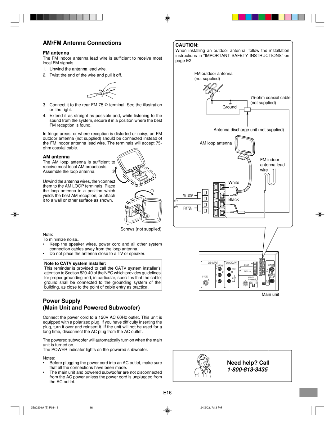 Sanyo DWM-3500 AM/FM Antenna Connections, Power Supply Main Unit and Powered Subwoofer, FM antenna, AM antenna 