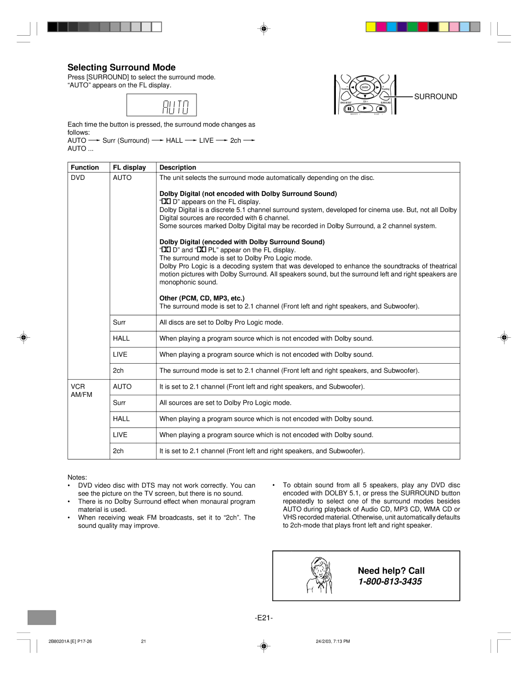 Sanyo DWM-3500 instruction manual Selecting Surround Mode 