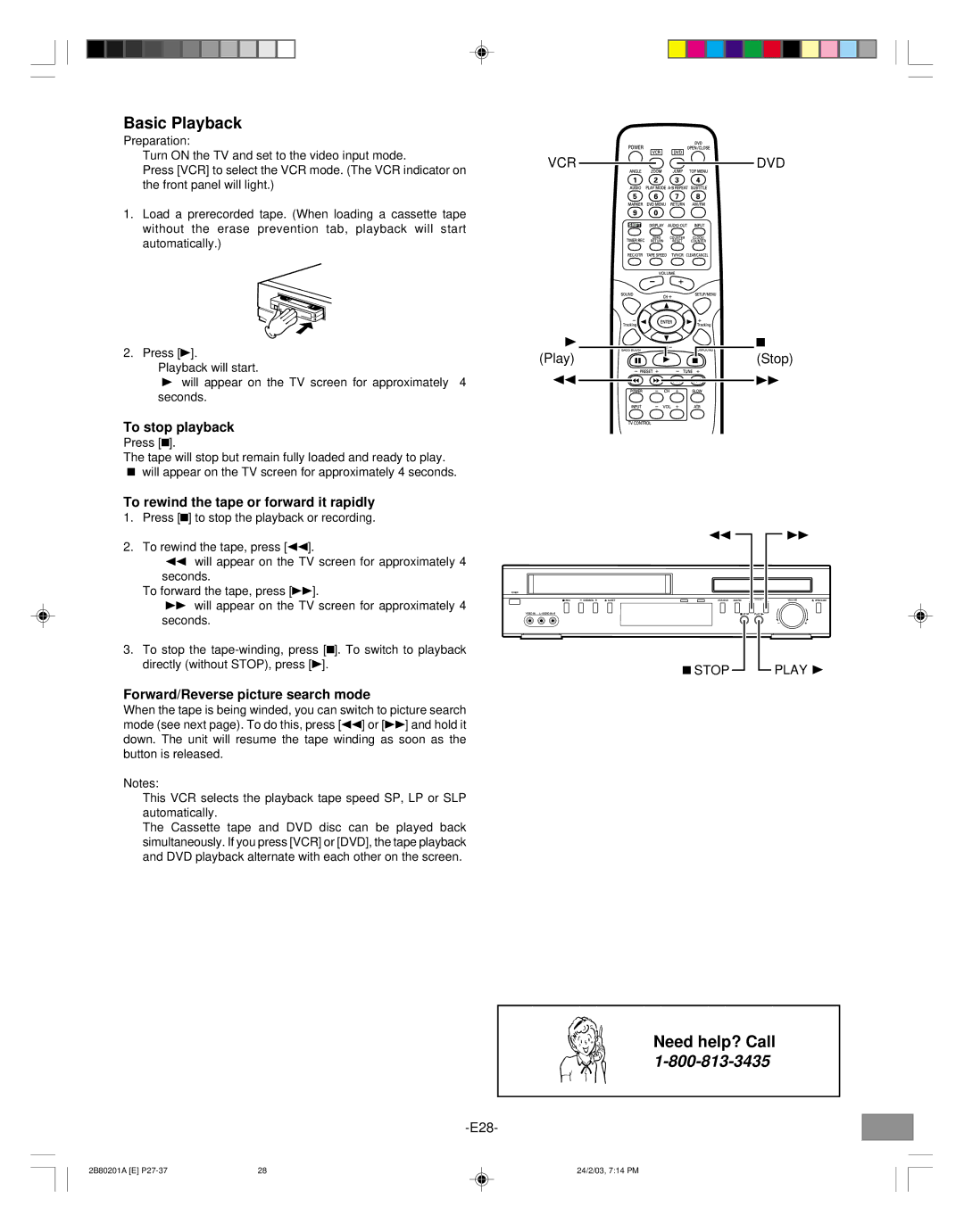 Sanyo DWM-3500 instruction manual Basic Playback, Vcr Dvd 