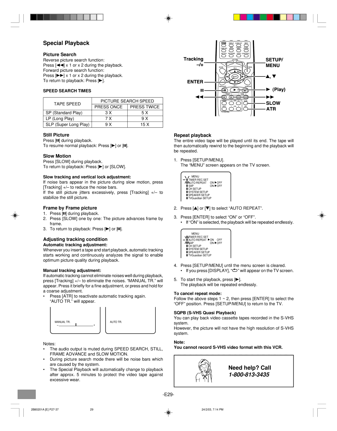 Sanyo DWM-3500 instruction manual Special Playback 