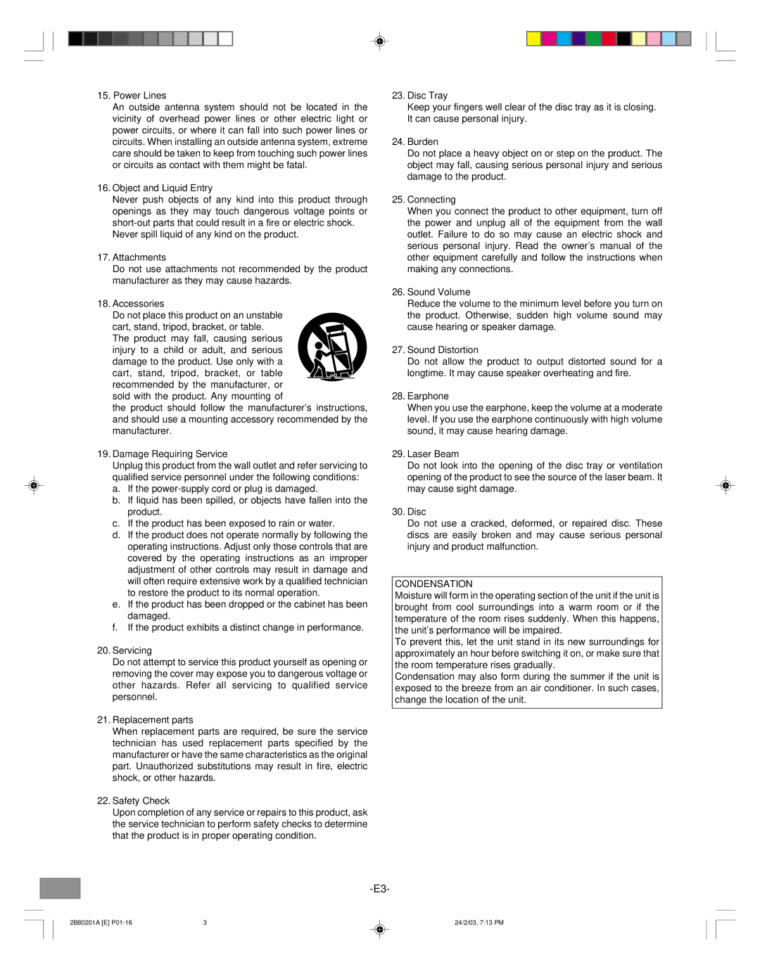 Sanyo DWM-3500 instruction manual Condensation 