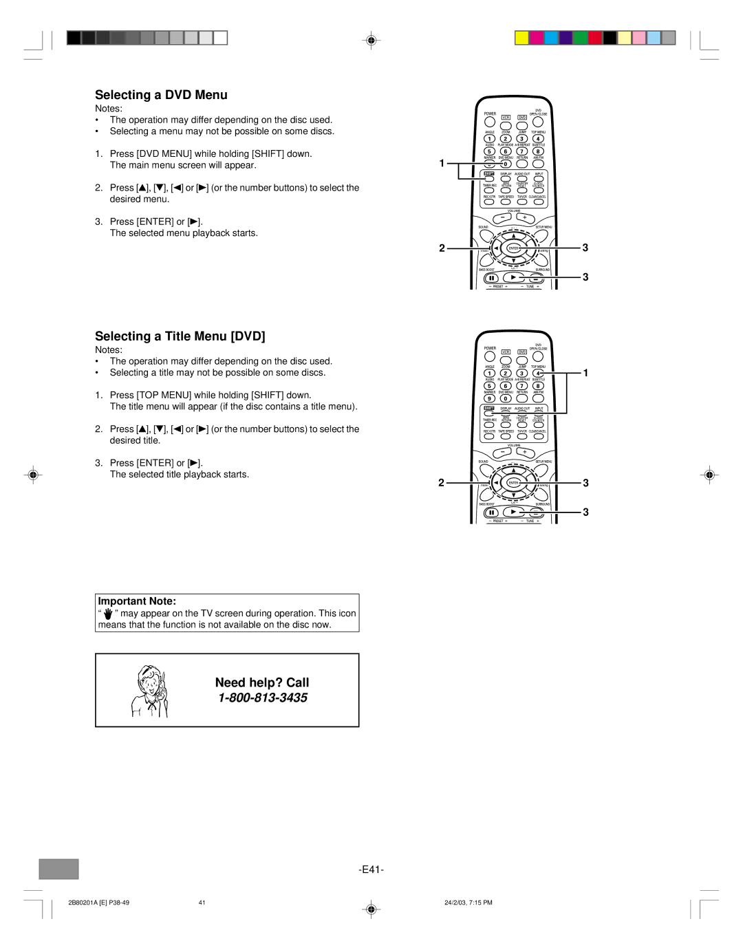 Sanyo DWM-3500 instruction manual Selecting a DVD Menu, Selecting a Title Menu DVD 