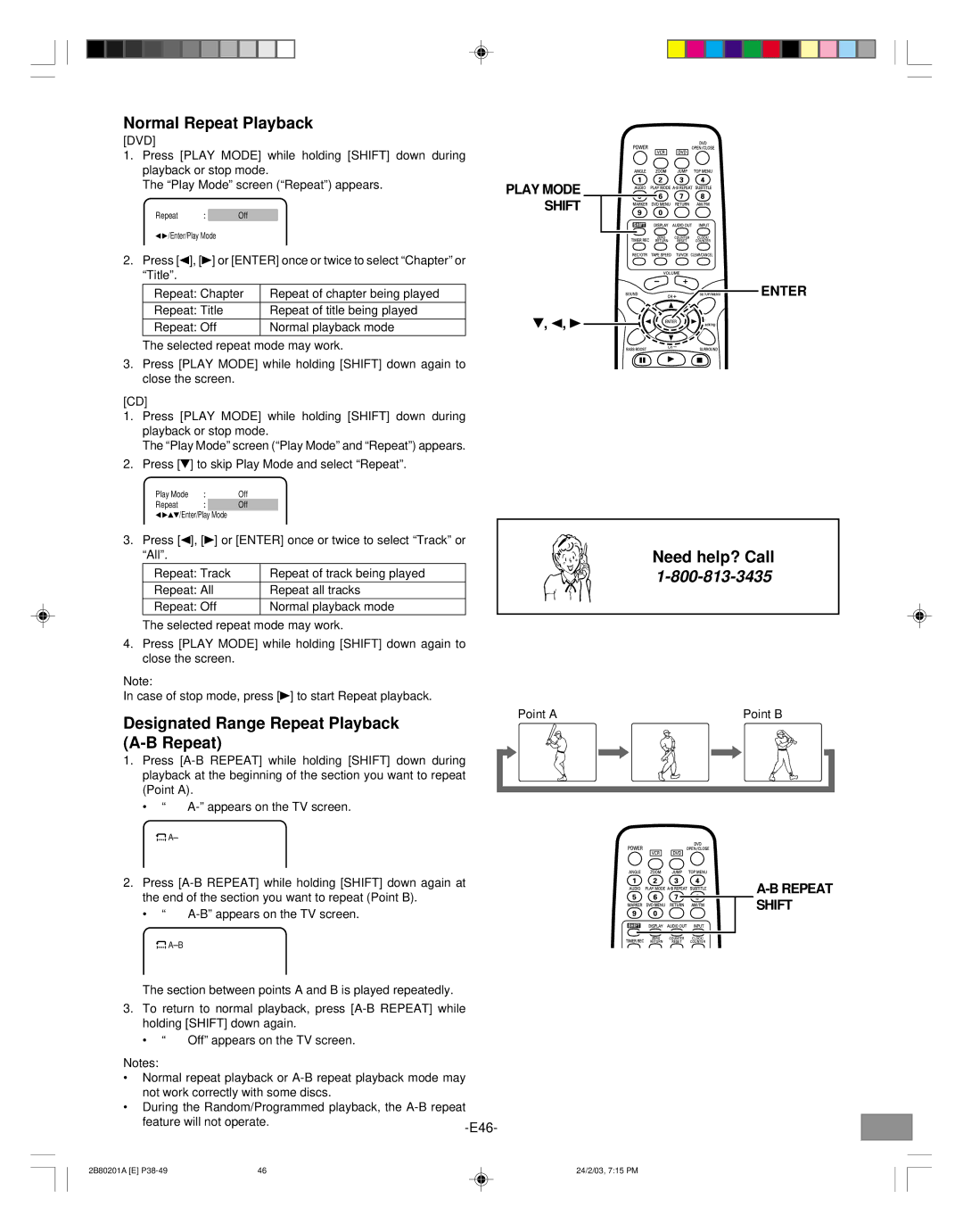 Sanyo DWM-3500 Normal Repeat Playback, Designated Range Repeat Playback A-B Repeat, Play Mode Shift Enter, Repeat Shift 